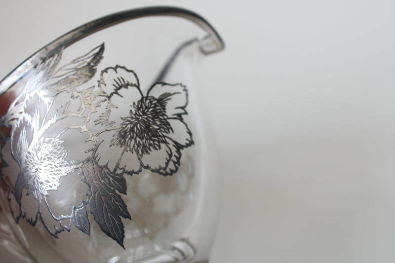 photo of vintage silver overlay glass creamer, cream pitcher w/ poppies floral  #5