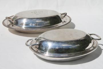 catalog photo of vintage silver plate buffet dishes, oval covered bowls casseroles or gratins w/ lids