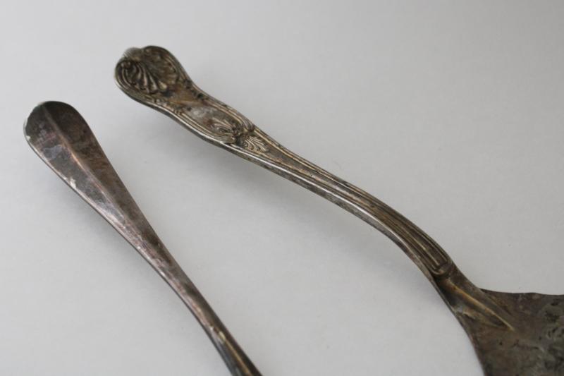 photo of vintage silver plate cake servers, ornate old serving pieces wedding table flatware #3