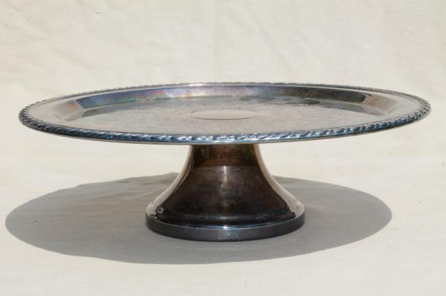 photo of vintage silver plate cake stand or pedestal serving tray, tarnished silverplate #1