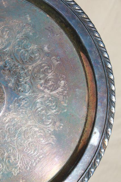 photo of vintage silver plate cake stand or pedestal serving tray, tarnished silverplate #4