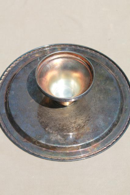 photo of vintage silver plate cake stand or pedestal serving tray, tarnished silverplate #7