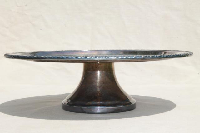 photo of vintage silver plate cake stand or pedestal serving tray, tarnished silverplate #8