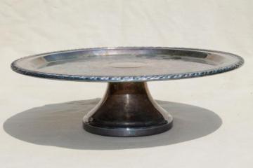 catalog photo of vintage silver plate cake stand or pedestal serving tray, tarnished silverplate