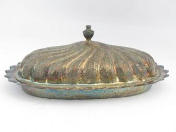 catalog photo of vintage silver plate, covered butter dish w/ glass liner butter plate