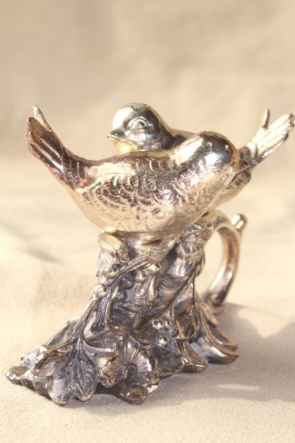 photo of vintage silver plate figural birds on a branch cast metal salt and pepper shakers set #1