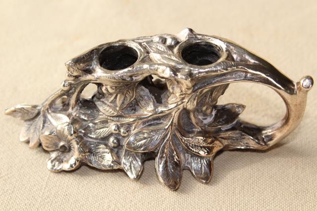 photo of vintage silver plate figural birds on a branch cast metal salt and pepper shakers set #4