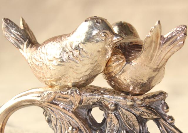 photo of vintage silver plate figural birds on a branch cast metal salt and pepper shakers set #7