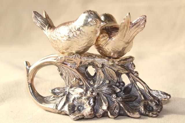 photo of vintage silver plate figural birds on a branch cast metal salt and pepper shakers set #9