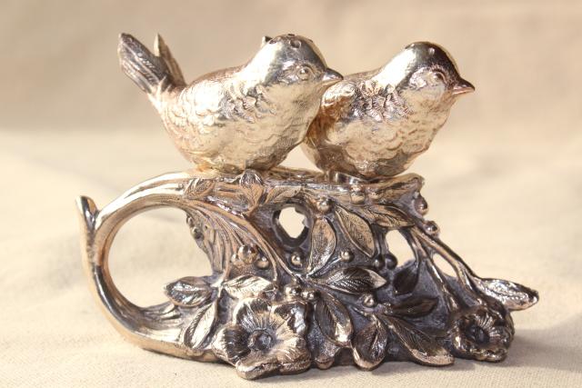 photo of vintage silver plate figural birds on a branch cast metal salt and pepper shakers set #11