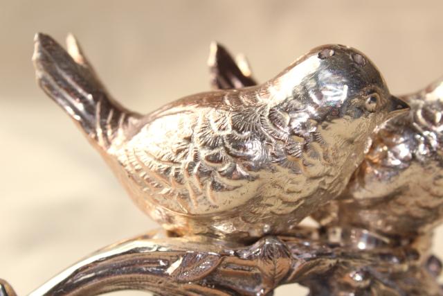 photo of vintage silver plate figural birds on a branch cast metal salt and pepper shakers set #12