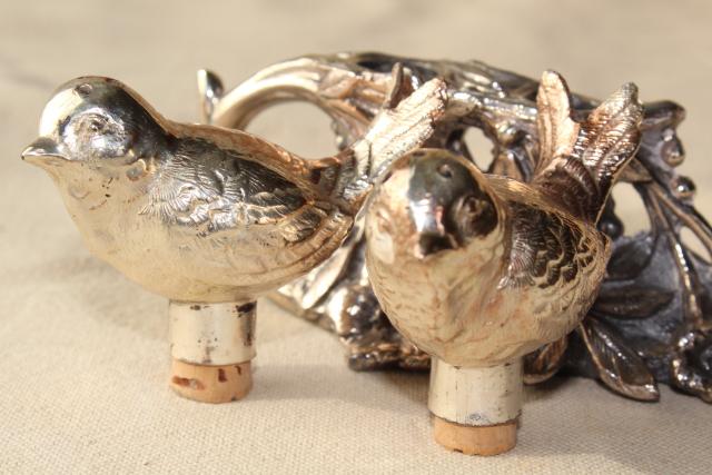 photo of vintage silver plate figural birds on a branch cast metal salt and pepper shakers set #15