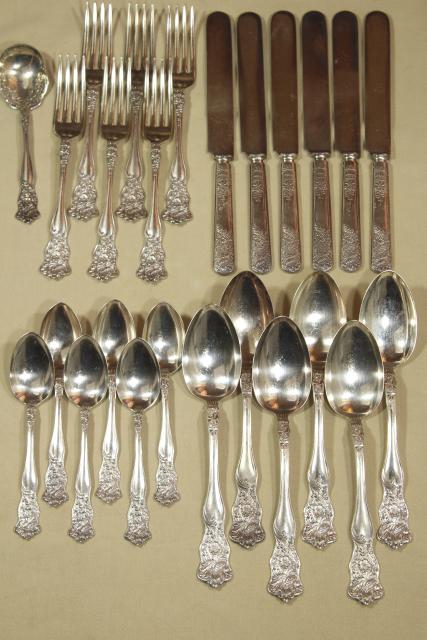 photo of vintage silver plate flatware, Wildflower clover pattern Holmes & Tuttle H & T Mfg mark #1