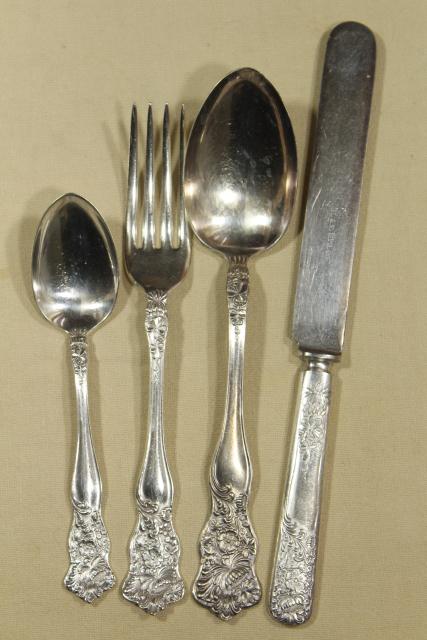 photo of vintage silver plate flatware, Wildflower clover pattern Holmes & Tuttle H & T Mfg mark #2