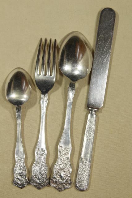 photo of vintage silver plate flatware, Wildflower clover pattern Holmes & Tuttle H & T Mfg mark #3