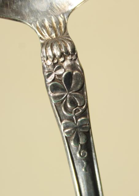 photo of vintage silver plate flatware, Wildflower clover pattern Holmes & Tuttle H & T Mfg mark #5