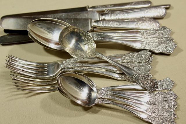 photo of vintage silver plate flatware, Wildflower clover pattern Holmes & Tuttle H & T Mfg mark #7