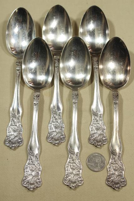 photo of vintage silver plate flatware, Wildflower clover pattern Holmes & Tuttle H & T Mfg mark #11