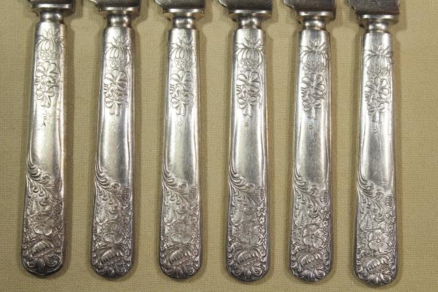 photo of vintage silver plate flatware, Wildflower clover pattern Holmes & Tuttle H & T Mfg mark #13