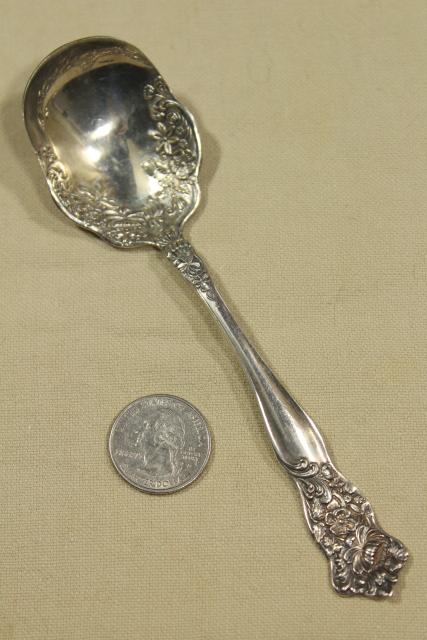 photo of vintage silver plate flatware, Wildflower clover pattern Holmes & Tuttle H & T Mfg mark #14