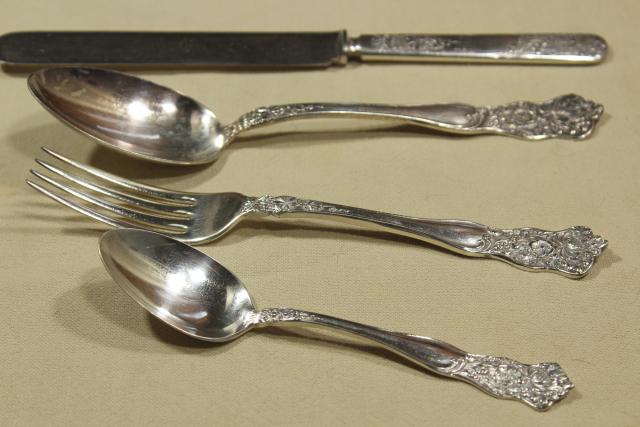 photo of vintage silver plate flatware, Wildflower clover pattern Holmes & Tuttle H & T Mfg mark #15