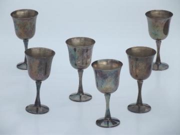 catalog photo of vintage silver plate goblets, set of six Salem silver wine glasses