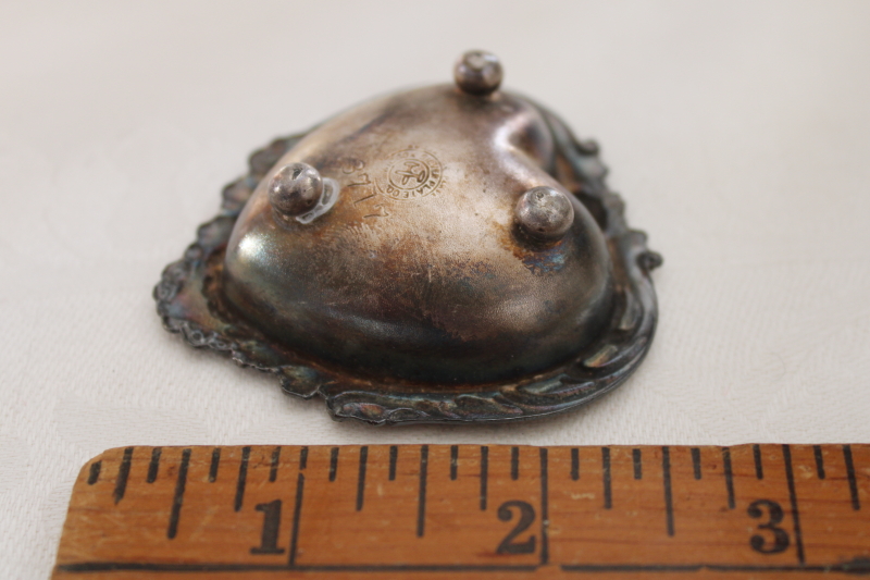 photo of vintage silver plate heart shaped ring dish or tiny trinket dish, tarnished silver #3