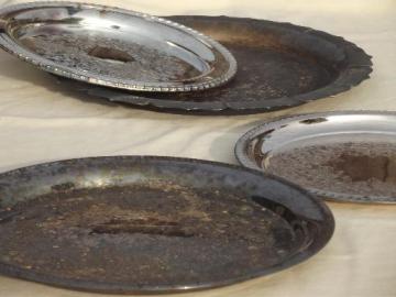 catalog photo of vintage silver plate, lot of round trays for buffet plates or serving