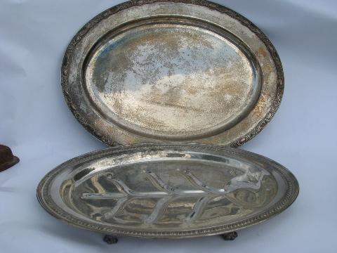 photo of vintage silver plate oval serving platter and roast plate w/ drippings well #1