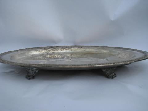 photo of vintage silver plate oval serving platter and roast plate w/ drippings well #2