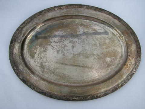 photo of vintage silver plate oval serving platter and roast plate w/ drippings well #6