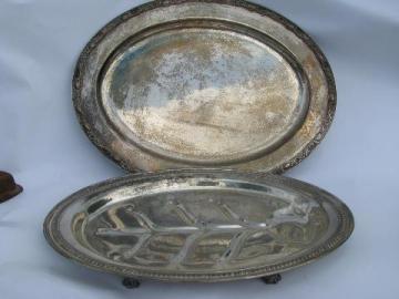 catalog photo of vintage silver plate oval serving platter and roast plate w/ drippings well