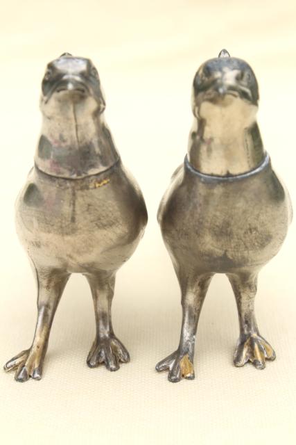 photo of vintage silver plate pheasants, long tailed birds pair of salt & pepper shakers #6