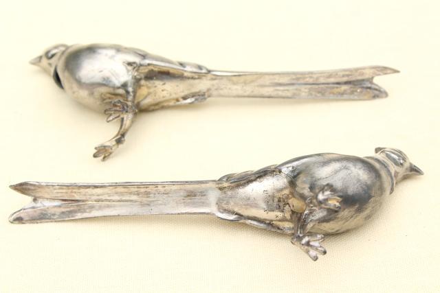 photo of vintage silver plate pheasants, long tailed birds pair of salt & pepper shakers #11