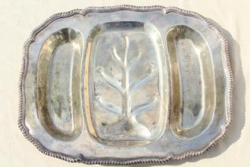 catalog photo of vintage silver plate roast meat or turkey platter, tree & well for drippings