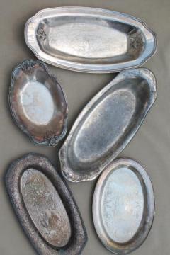 catalog photo of vintage silver plate serving dishes, ornate oval bowls, platters & bread trays