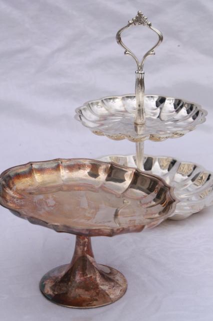 photo of vintage silver plate serving pieces, candy dish & two tiered plate dessert tray  #1