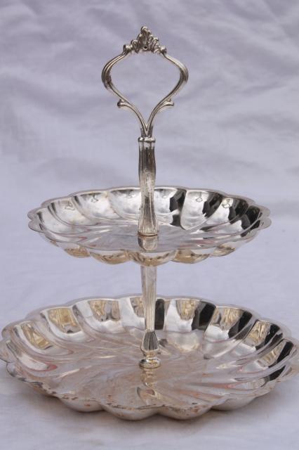 photo of vintage silver plate serving pieces, candy dish & two tiered plate dessert tray  #6