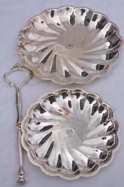 photo of vintage silver plate serving pieces, candy dish & two tiered plate dessert tray  #10