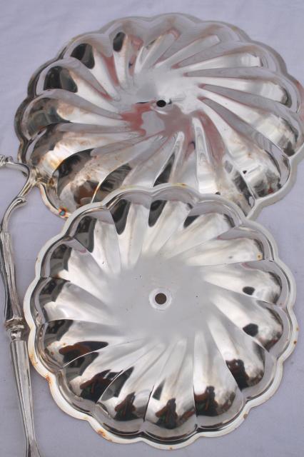 photo of vintage silver plate serving pieces, candy dish & two tiered plate dessert tray  #11