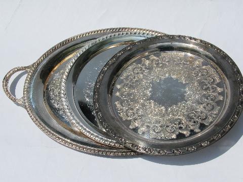 photo of vintage silver plate serving trays, round platters & tray w/ handles #1