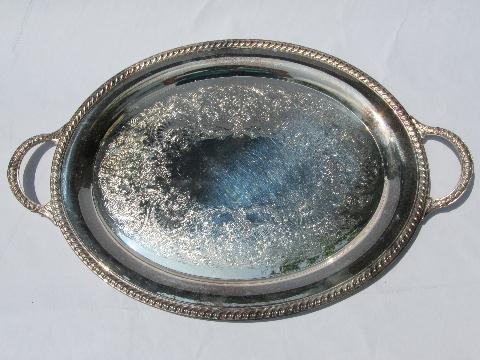 photo of vintage silver plate serving trays, round platters & tray w/ handles #2