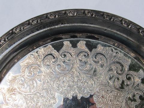 photo of vintage silver plate serving trays, round platters & tray w/ handles #5