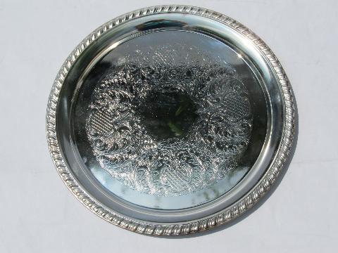 photo of vintage silver plate serving trays, round platters & tray w/ handles #6