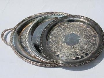 catalog photo of vintage silver plate serving trays, round platters & tray w/ handles