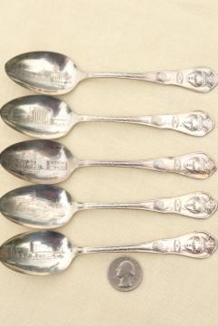 catalog photo of vintage silver plate souvenir spoons, 1930s Century of Progress, Chicago World's Fair