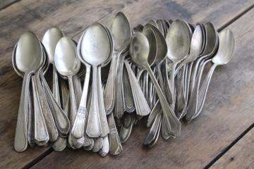 catalog photo of vintage silver plate spoons, shabby silverware lot for upcycle craft or stamping projects