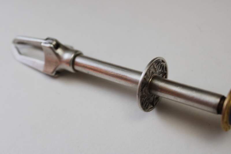 photo of vintage silver plate sugar cube tongs or olive grabber, made in Sweden three crowns blue & gold  #4