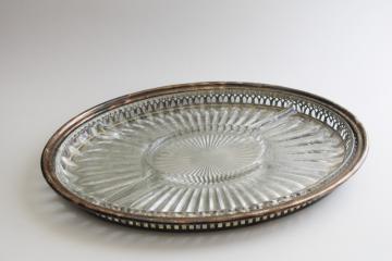 catalog photo of vintage silver plate tray w/ glass liner plate, lovely vanity table storage for jewelry 