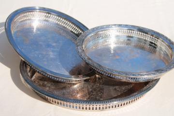 catalog photo of vintage silver plate trays, small serving trays for tray displays or candles